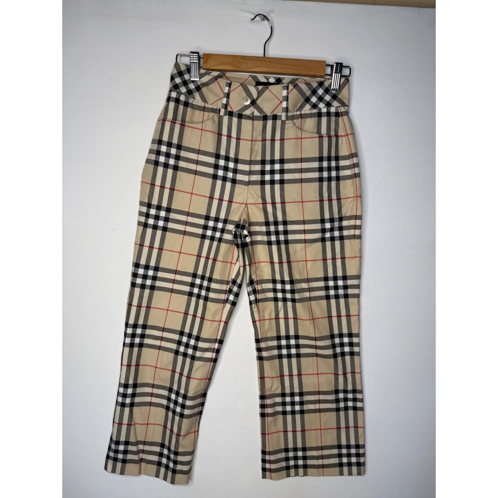 Burberry Mid Rise Capri Nova Check Plaid Beige Tan Straight Crop Womens Size 2